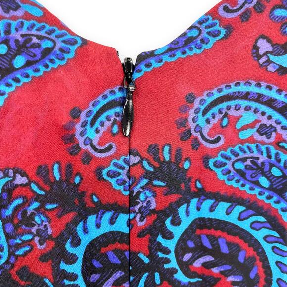 LAGENCE Red Blue Paisley Surplice Sleeveless Midi Dress - Picture 7 of 12